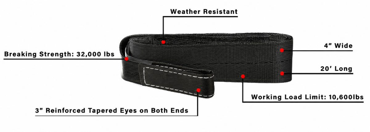 BulletProof Extreme Duty 4" Tow Strap - Branded Black