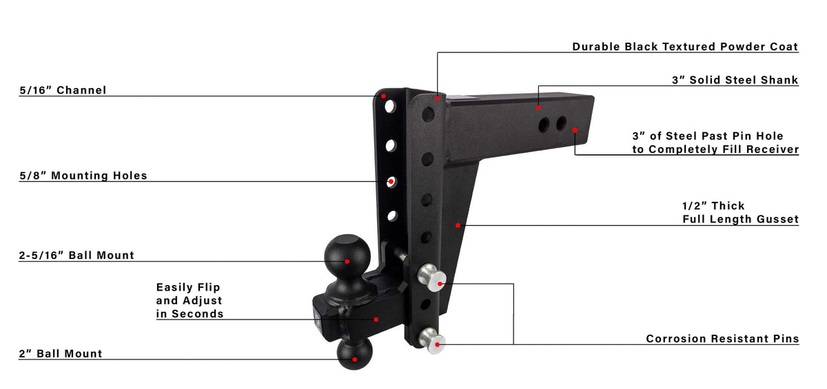 BulletProof 3.0" Heavy Duty 8" Drop/Rise Hitch
