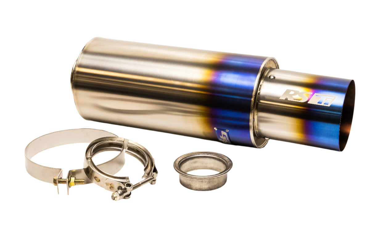Universal RS-Ti Round Titanium Muffler(s) and Tip with V-Band