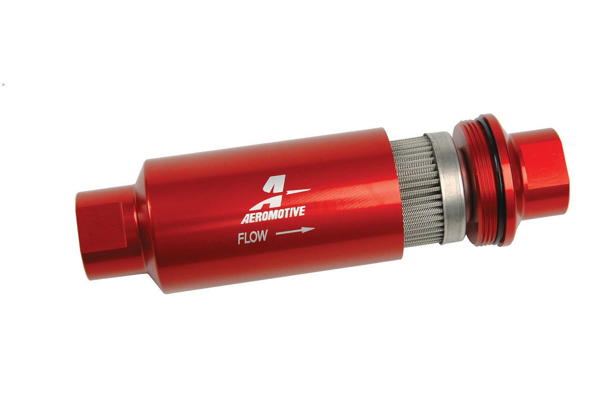 100 Micron Red Fuel Filter with ORB-10 Ports & Stainless Mesh Element