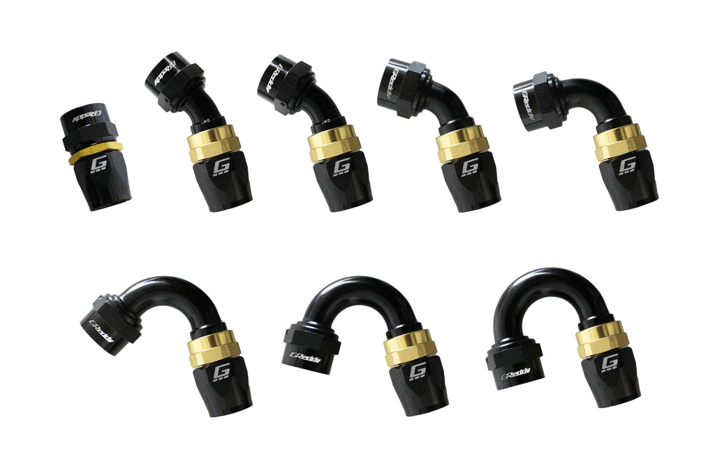 GReddy -08 AN Swivel Hose End - Black / Gold anodized