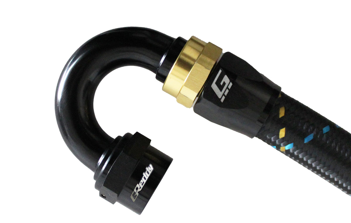 GREDDY 180 DEG. AN HOSE END(s) - BLACK/GOLD - (12800418 12800618 12800818 12801018 12801218 12801618)