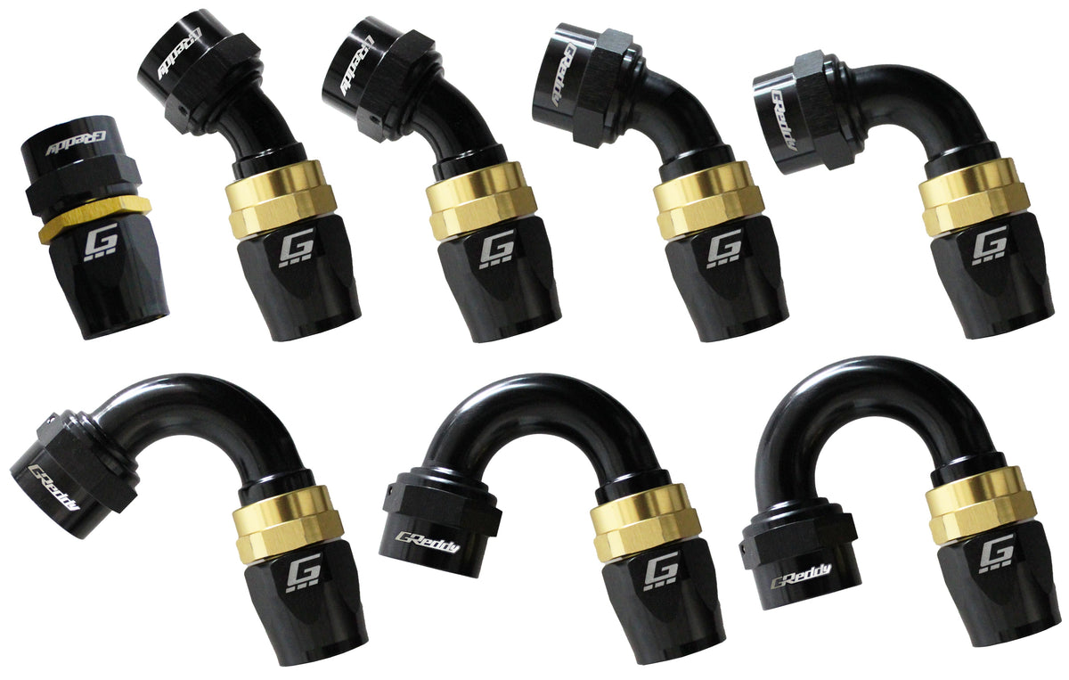 GREDDY 90 DEG. AN HOSE END(s) - BLACK/GOLD - (12800490 12800690 12800890 12801090 12801290 12801690)