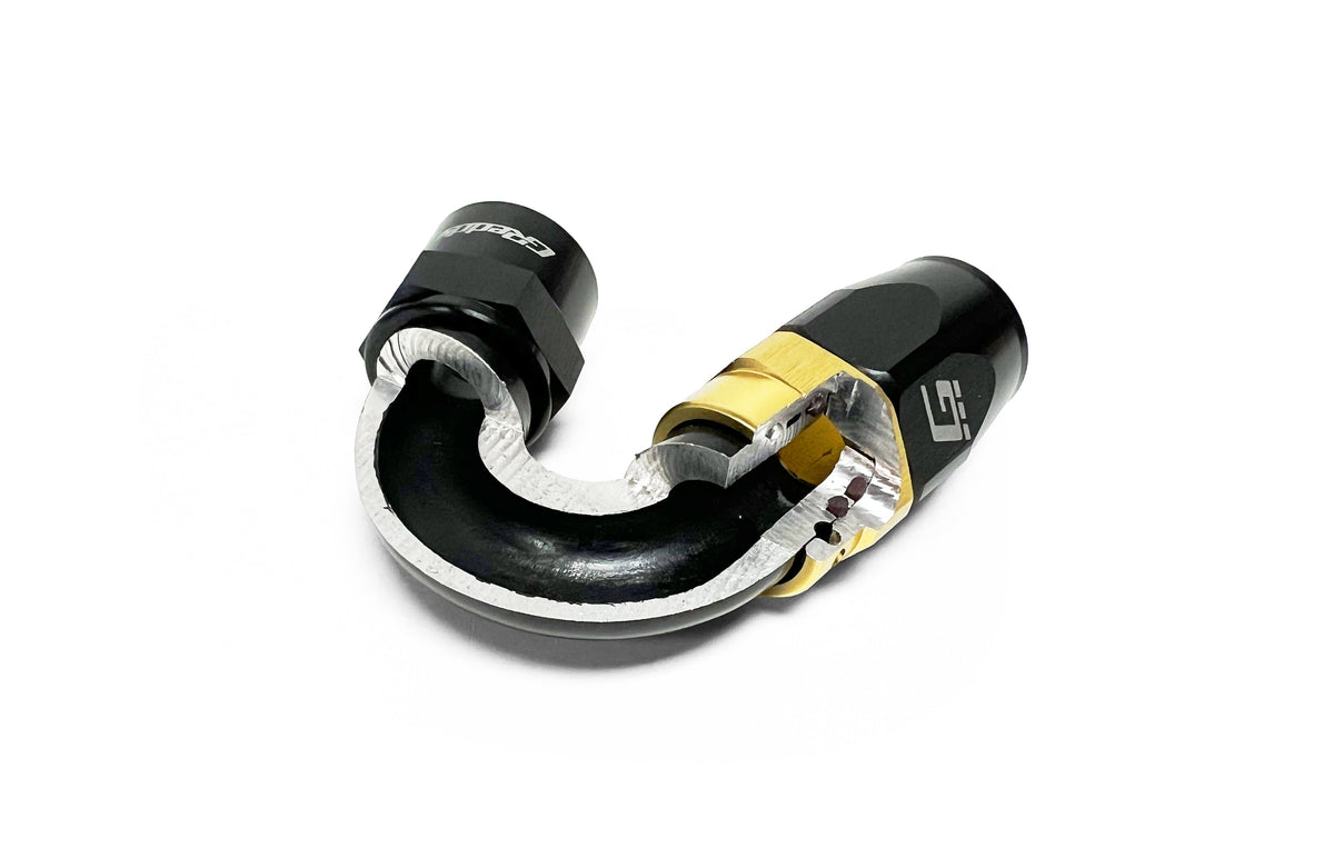 GREDDY 150 DEG. AN HOSE END(s) - BLACK/GOLD - (12800415 12800615 12800815 12801015 12801215 12801615)