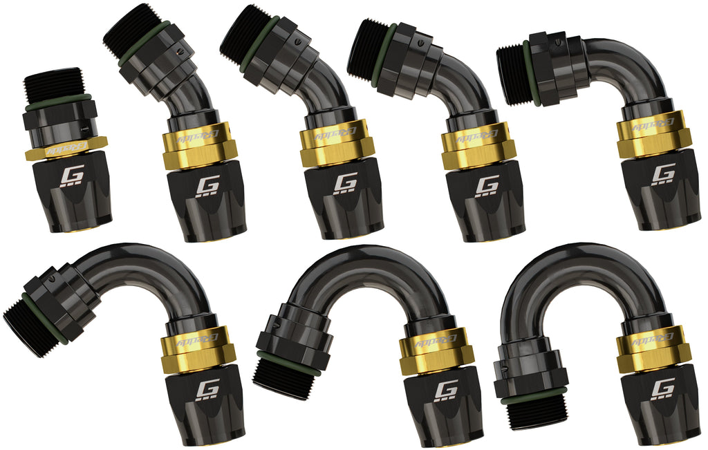 GReddy -12 ORB male Swivel Hose End(s) - Black / Gold anodized