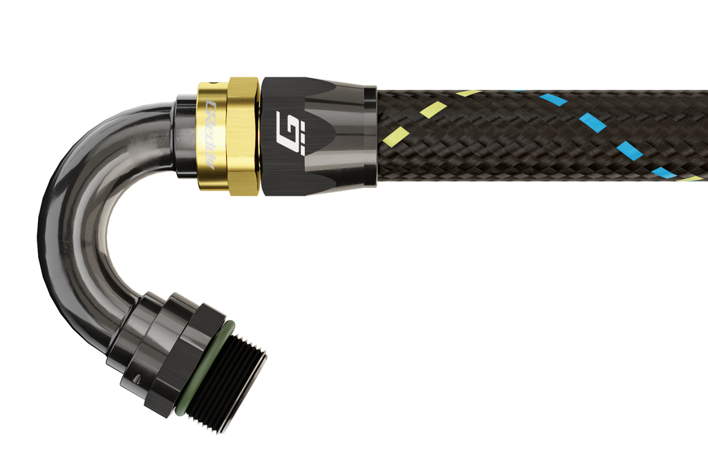 GREDDY ORB MALE 150 DEG. AN HOSE END(s) - BLACK/GOLD - (12810615 12810815 12811015 12811215)