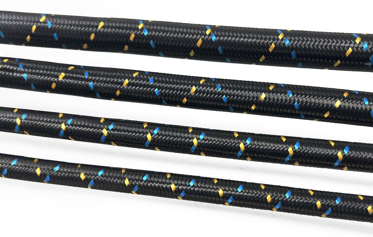 GReddy -8 Nylon Braided Hose (per/ft) - Black / Gold / Blue