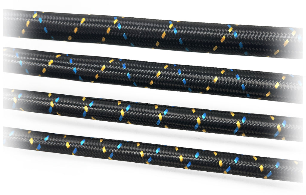 GReddy -8 Nylon Braided Hose (per/ft) - Black / Gold / Blue
