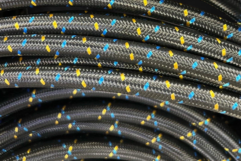 GReddy -4 Nylon Braided Hose (per/ft) - Black / Gold / Blue