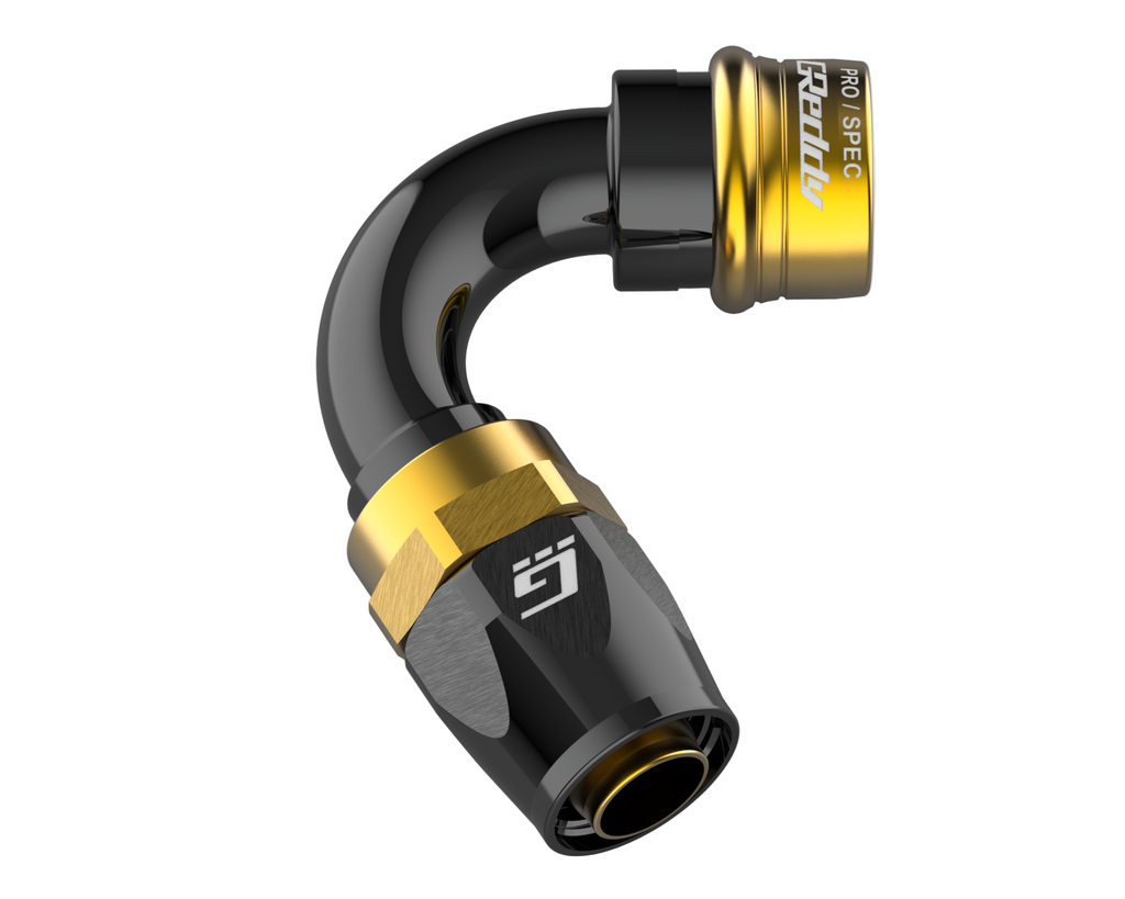 GREDDY PRO/SPEC 120 DEG. QUICK-RELEASE HOSE END(s) - BLACK/GOLD - (12860412 12860612 12860812 12861012 12861212 12861612 12862012)