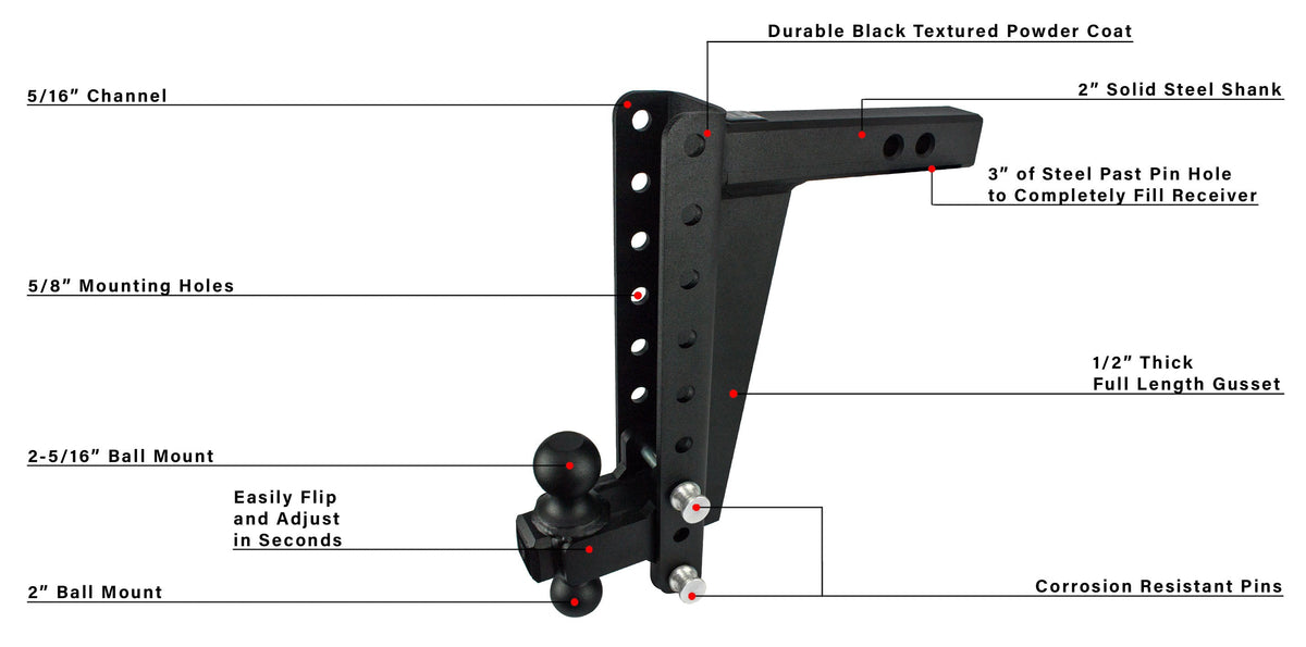 BulletProof 2.0" Heavy Duty 12" Drop/Rise Hitch