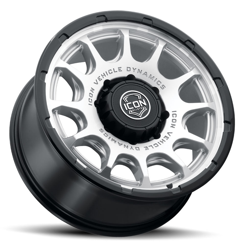 ICON Alloys Rancho, Silver Machined w/ Gloss Black Lip, 20 x 9 / 8 x 6.5, 12mm Offset, 5.5" BS