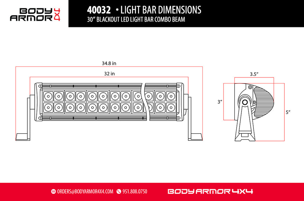 30" BLACKOUT LED LIGHT BAR COMBO BEAM WITH WIRE HARNESS