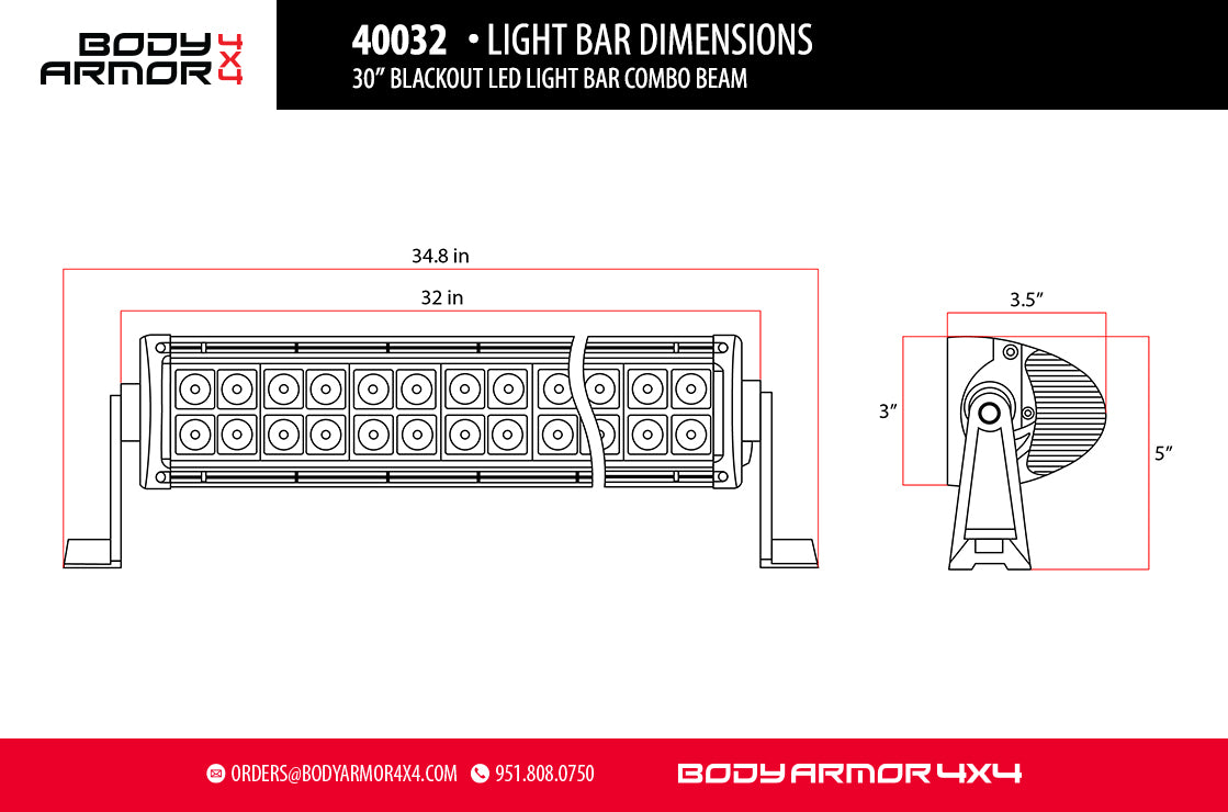 30" BLACKOUT LED LIGHT BAR COMBO BEAM WITH WIRE HARNESS