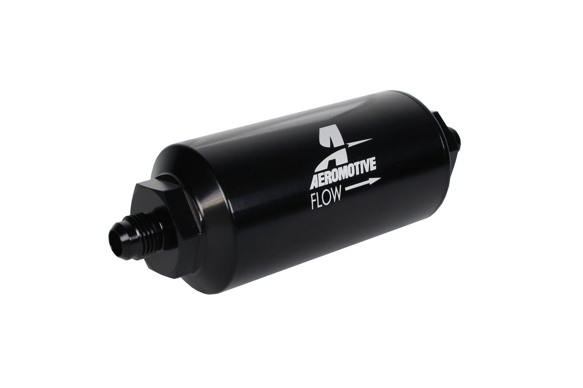 100 Micron Black Fuel Filter with Male AN-06 Ports & Stainless Mesh Element