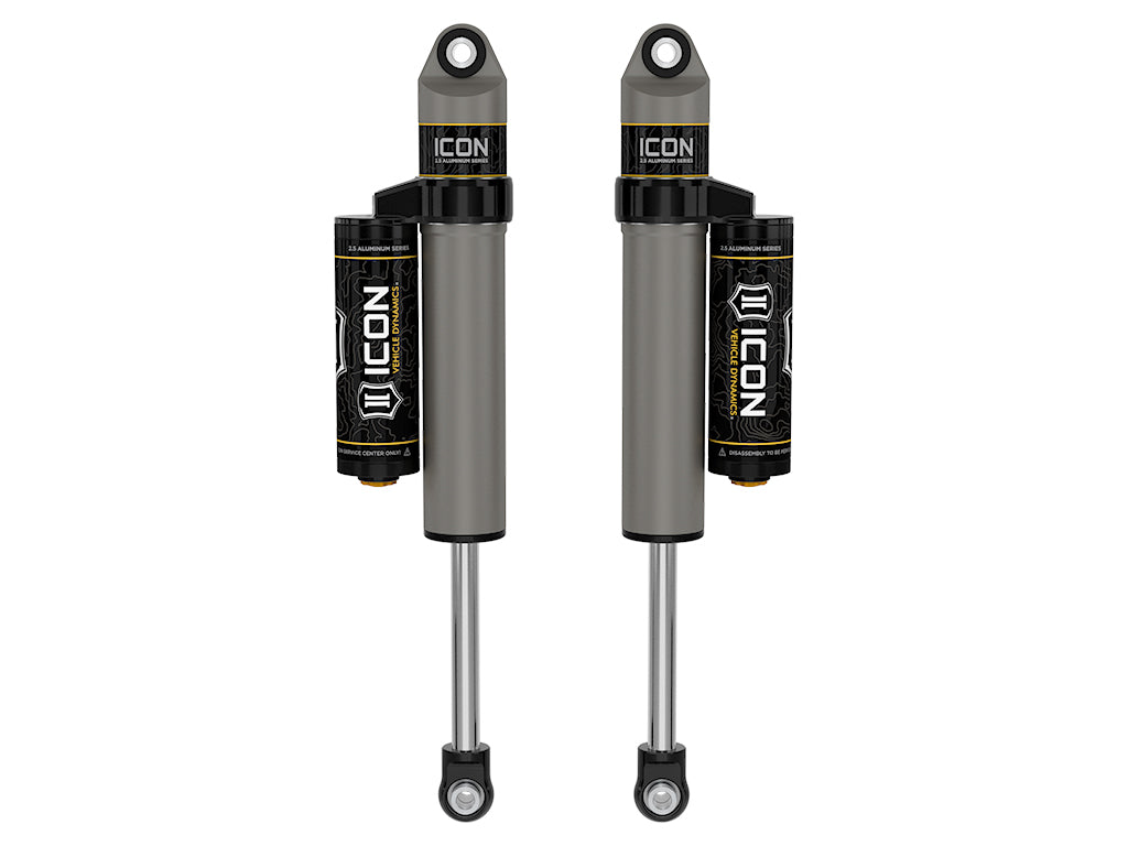 ICON 2001-2026 GM 2500/3500 HD, 0-1" Lift/2007-2018 GM 1500, 4" Lift, Rear, V.S. 2.5 Aluminum Series Shock Absorbers, Piggyback Reservoir, Pair