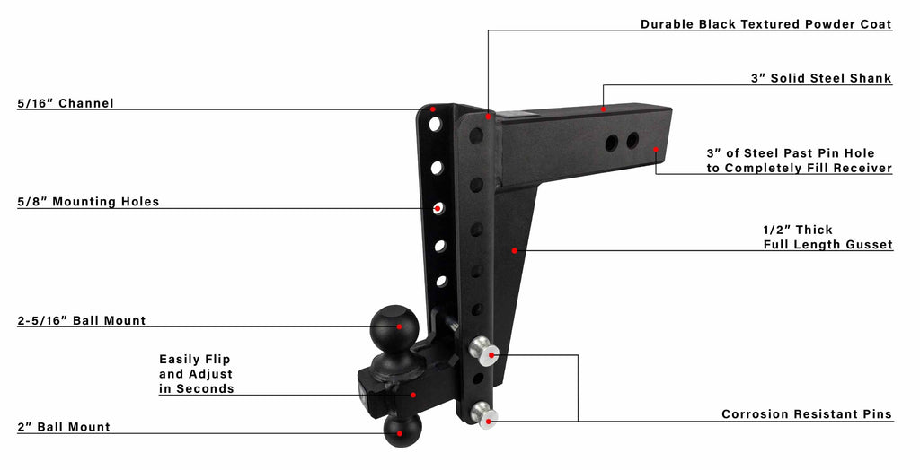 BulletProof 3.0" Heavy Duty 10" Drop/Rise Hitch