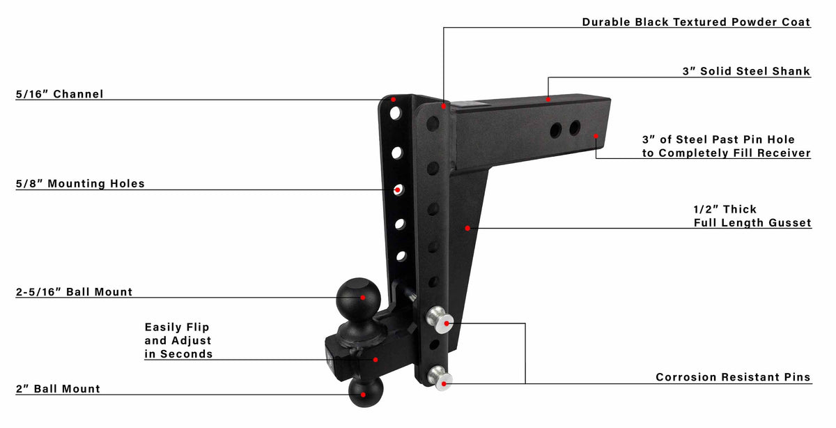 BulletProof 3.0" Heavy Duty 10" Drop/Rise Hitch