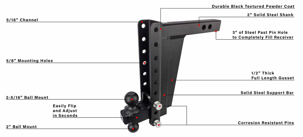 BulletProof 2.0" Extreme Duty 12" Drop/Rise Hitch