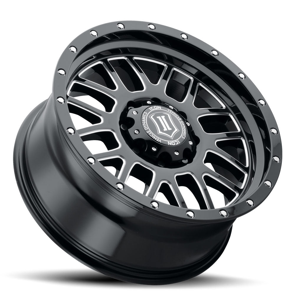 ICON Alloys Alpha, Gloss Black, Milled Windows, 20 x 9 / 8x180, 12mm Offset, 5.5" Backspace
