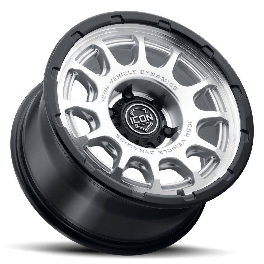 ICON Alloys Rancho, Silver Machined w/ Gloss Black Lip, 17 x 8.5 / 5 x 5, -6mm Offset, 4.5" Backspace