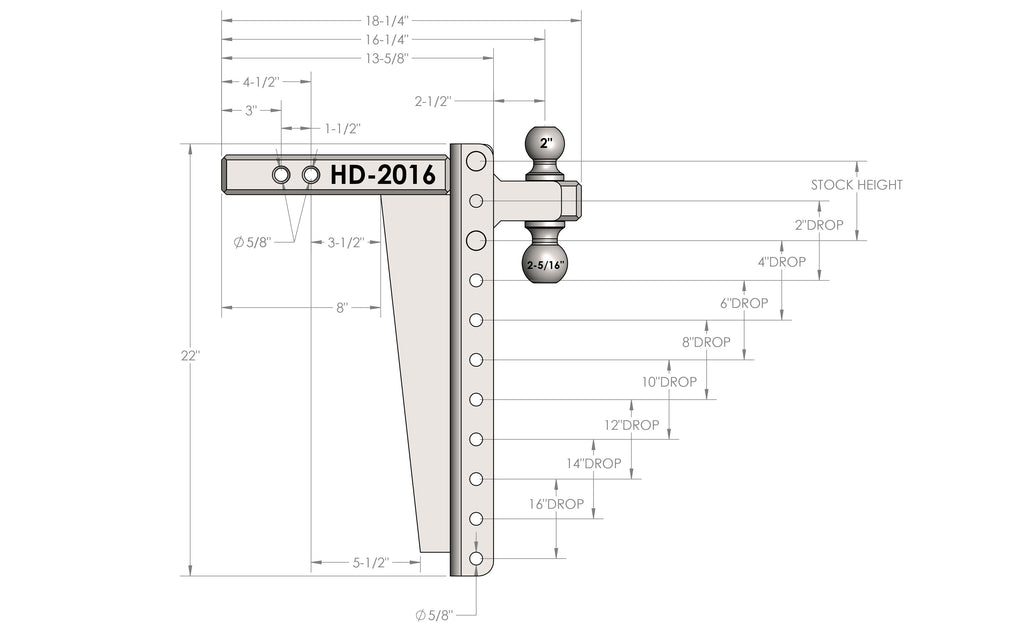 BulletProof 2.0" Heavy Duty 16" Drop/Rise Hitch