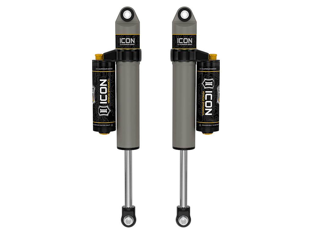 ICON 2001-2026 GM 2500/3500 HD, 0-1" Lift/2007-2018 GM 1500, 4" Lift, Rear, V.S. 2.5 Aluminum Series Shock Absorbers, Piggyback Reservoir w/ CDCV, Pair