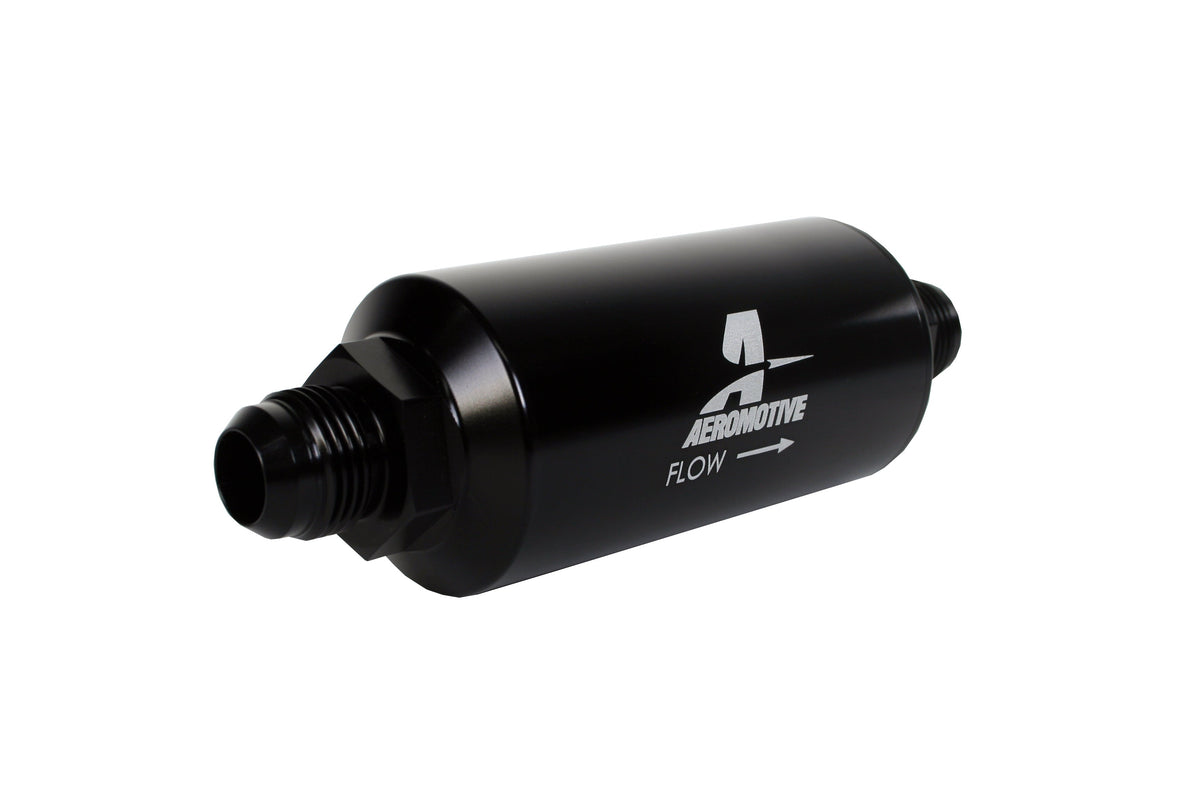 40 Micron Black Fuel Filter with Male AN-10 Ports & Stainless Mesh Element