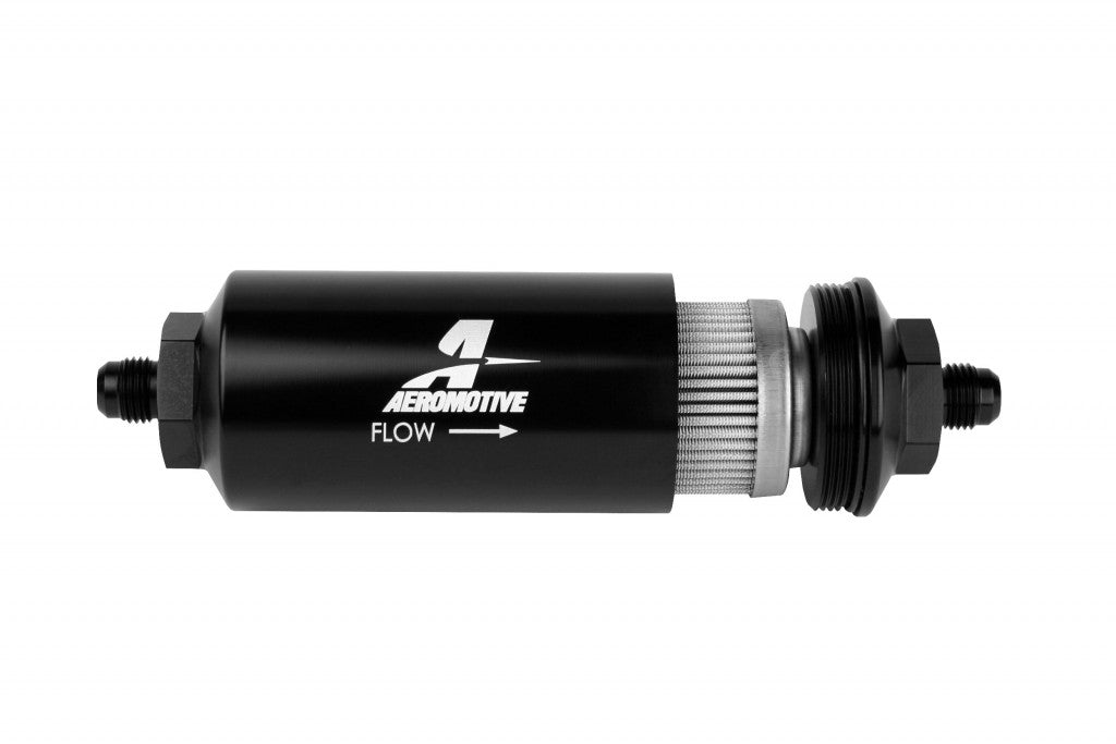 100 Micron Black Fuel Filter with Male AN-06 Ports & Stainless Mesh Element