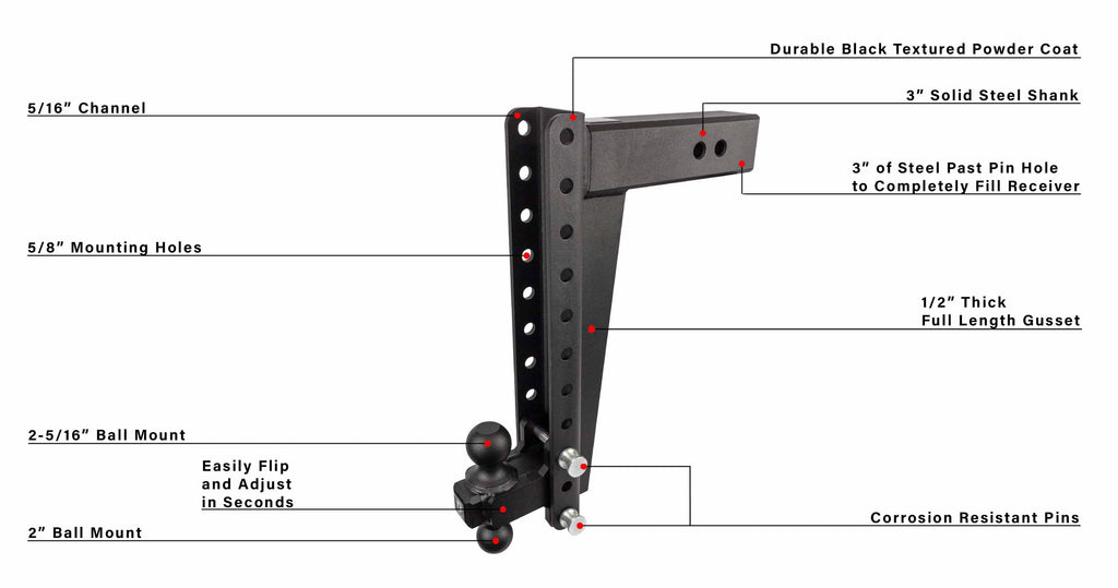 BulletProof 3.0" Heavy Duty 16" Drop/Rise Hitch