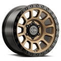 ICON Alloys Hulse, Satin Bronze w/ Gloss Black Lip & Bolts, 17 x 8.5 / 6 x 5.5, 0mm Offset, 4.75" Backspace