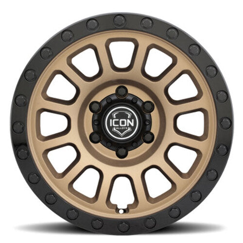 ICON Alloys Hulse, Satin Bronze w/ Gloss Black Lip & Bolts, 17 x 8.5 / 6 x 5.5, 0mm Offset, 4.75" Backspace
