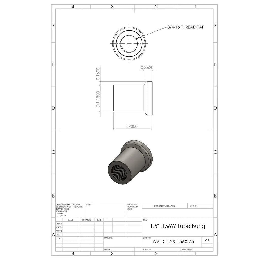Chromoly Weld-In Round Bung, 1.50"x.156" Tube, 3/4-16 RH | AVID Racing