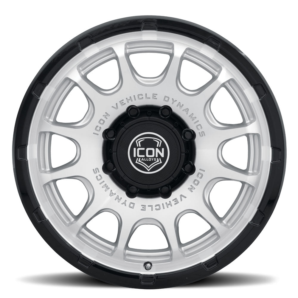 ICON Alloys Rancho, Silver Machined w/ Gloss Black Lip, 20 x 9 / 8 x 6.5, 12mm Offset, 5.5" BS