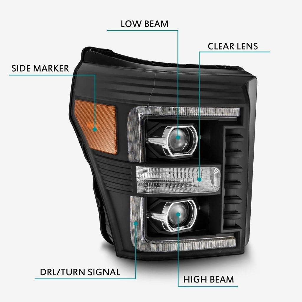 Alpha Rex 11-16 Ford Super Duty LUXX-Series LED Projector Headlights Black