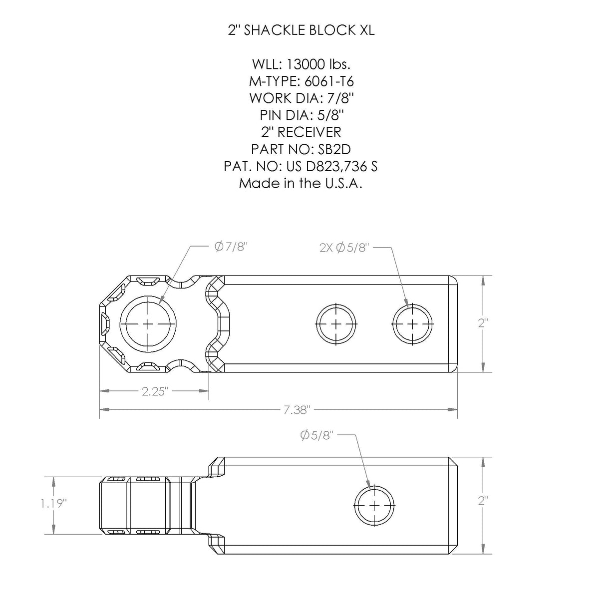 Shackle Block 2" Assembly - Grey