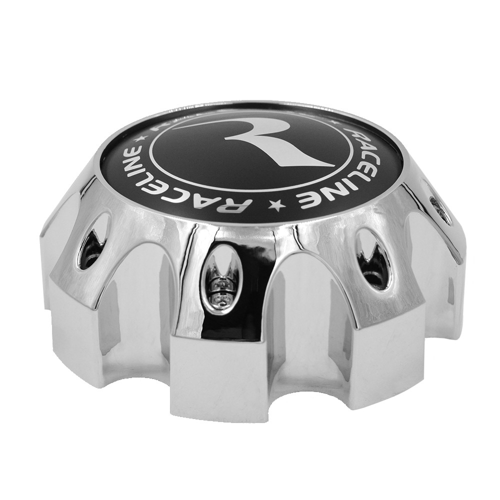 CPR982-8-B RACELINE 982 RAPTOR CAP CHROME W/BLACK LOGO 8X6.5/8X170