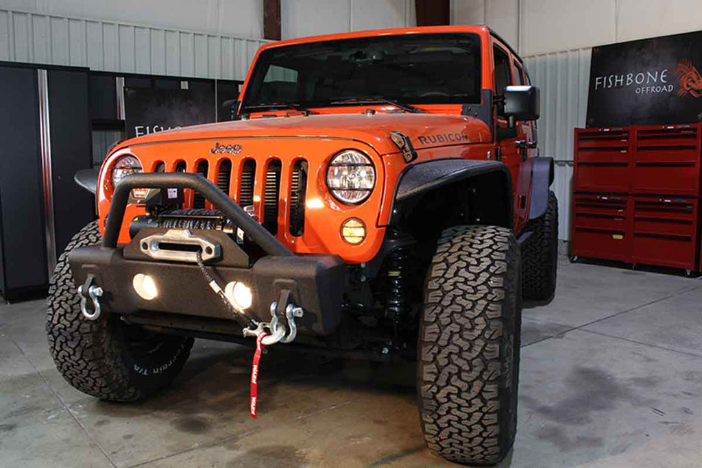 Fishbone Offroad Stubby Winch Bumper with Tube Guard for 2007-2018 Jeep Wrangler FB22001