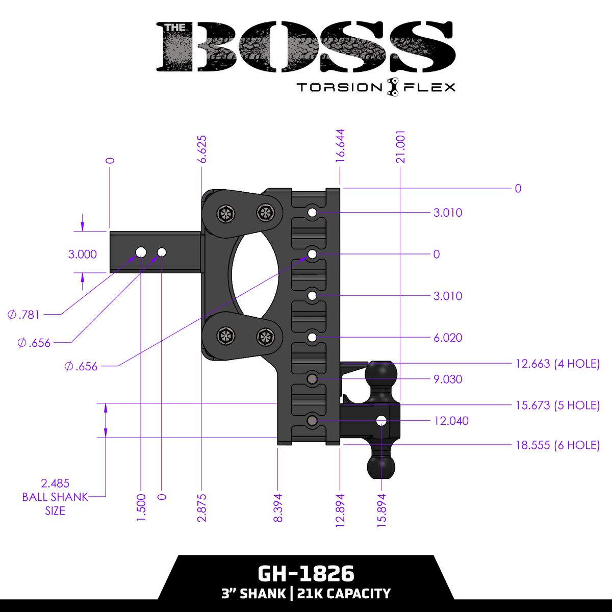 The BOSS 21K (Torsion-Flex) Drop Hitch (2 ½" or 3" Shank)