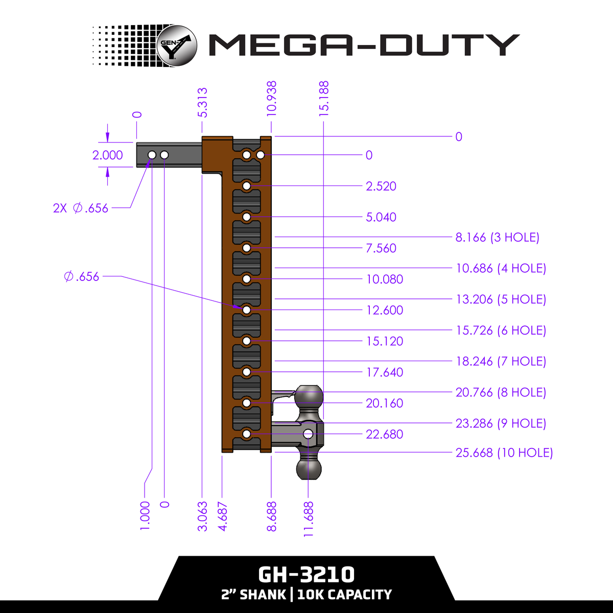 The MEGA-DUTY 10K Drop Hitch (2" Shank)
