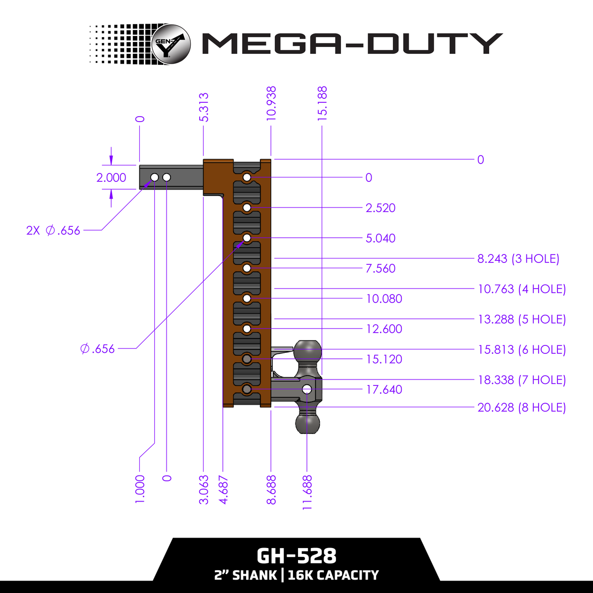 The MEGA-DUTY 16K Drop Hitch (2" Shank)