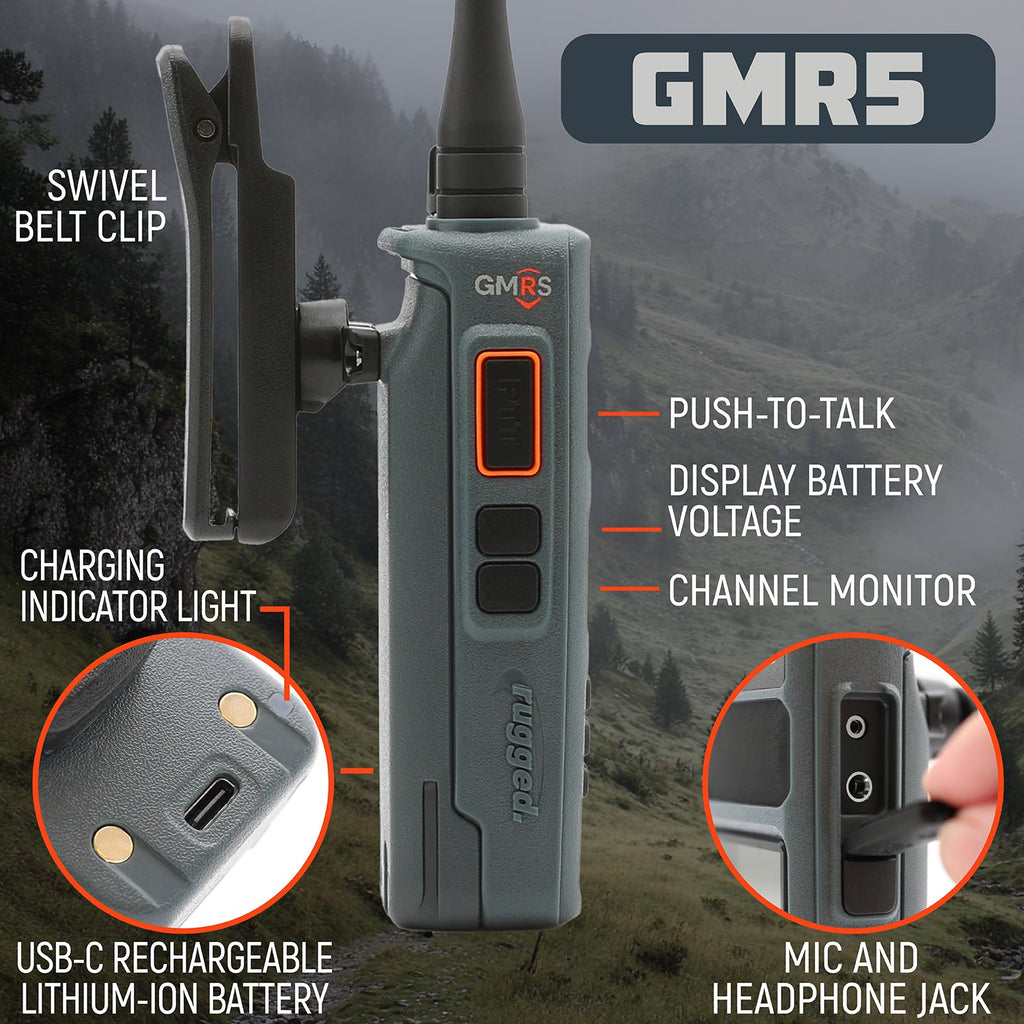 Adventure Pack - Rugged GMR5 - GMRS and FRS Two Way Handheld Radios with Accessories