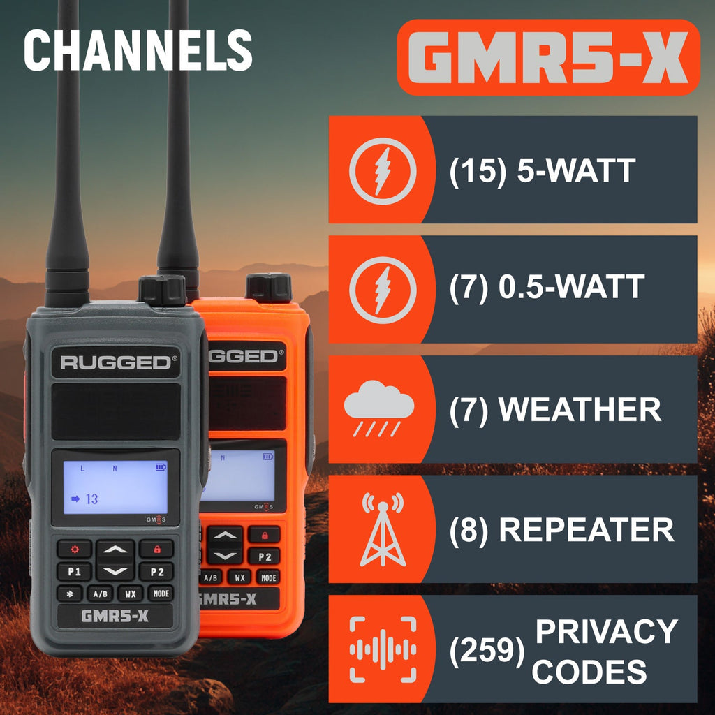 GMR5-X - 5W GMRS Handheld Radio - Waterproof with XL Battery