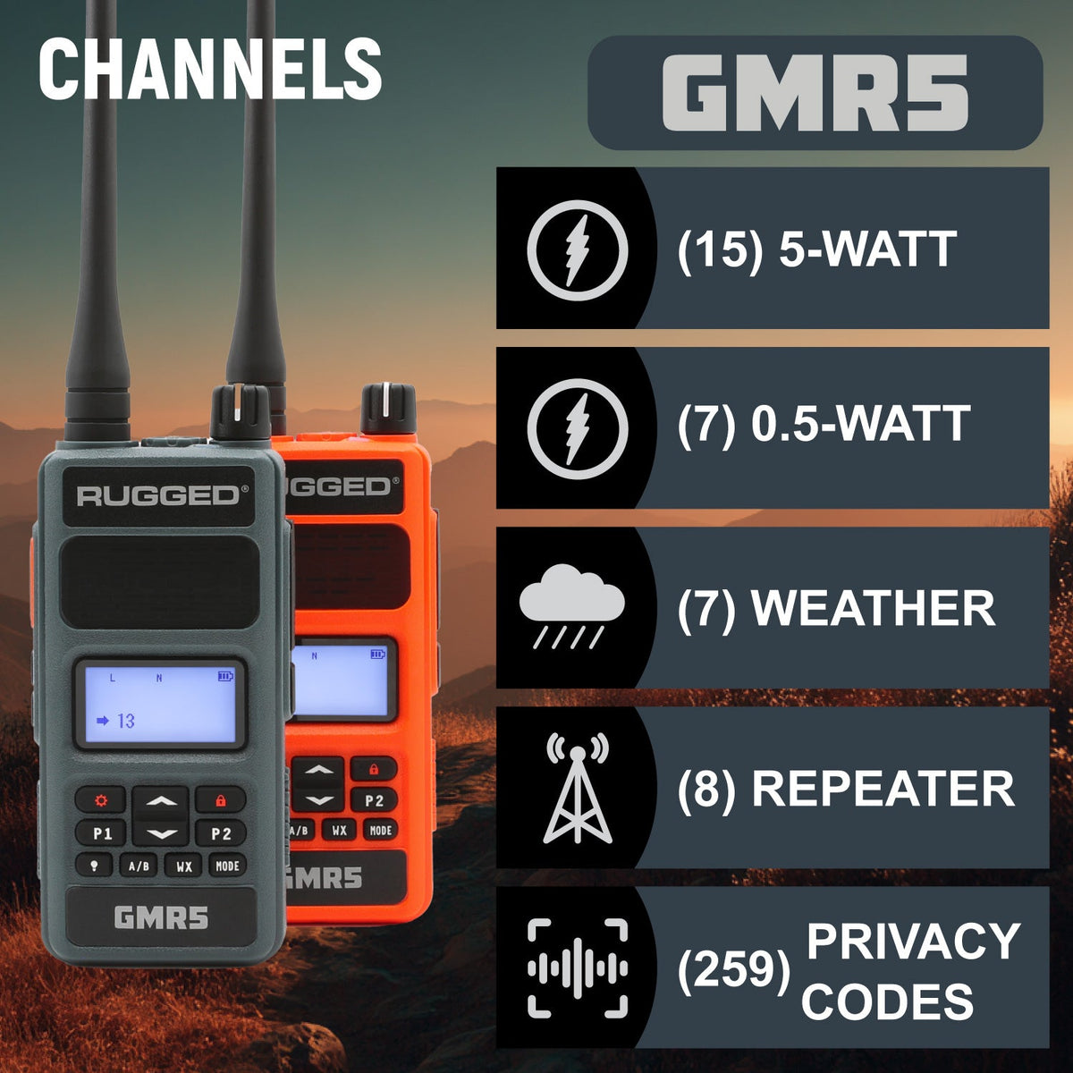 GMR5 - 5W GMRS Handheld Radio - 2 Pack