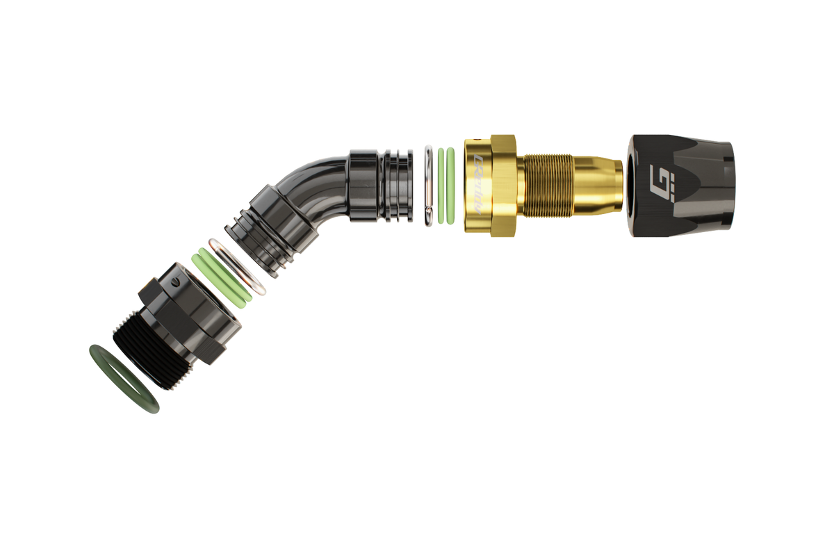 GREDDY ORB MALE 45 DEG. AN HOSE END(s) - BLACK/GOLD - (12810645 12810845 12811045 12811245)