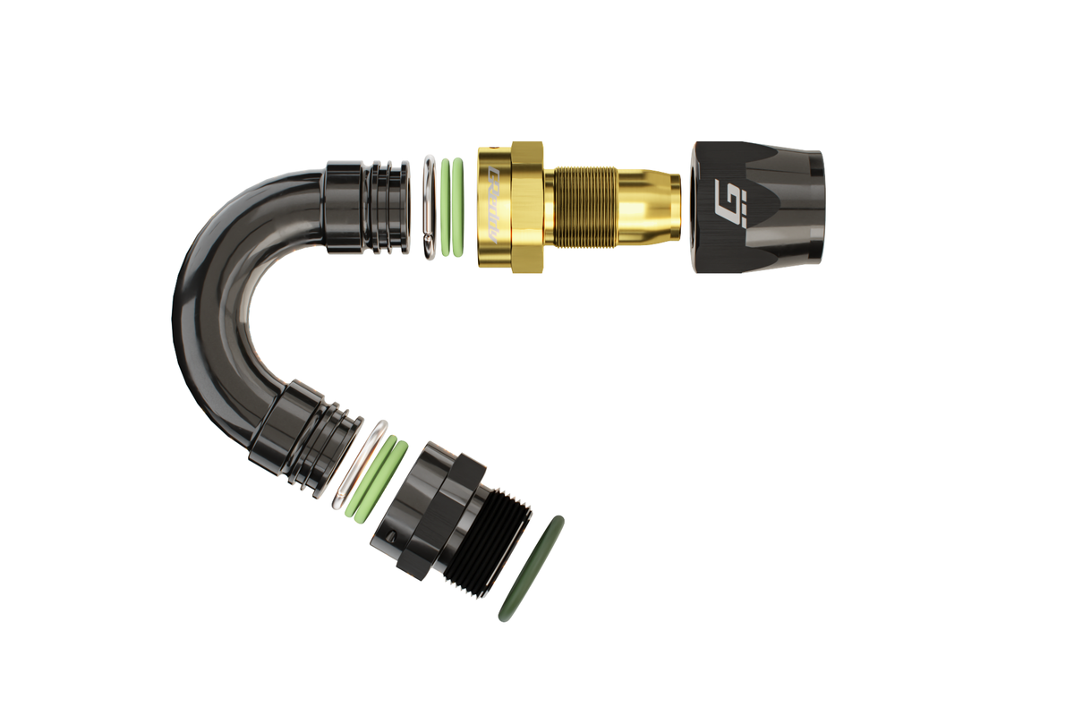 GREDDY ORB MALE 150 DEG. AN HOSE END(s) - BLACK/GOLD - (12810615 12810815 12811015 12811215)