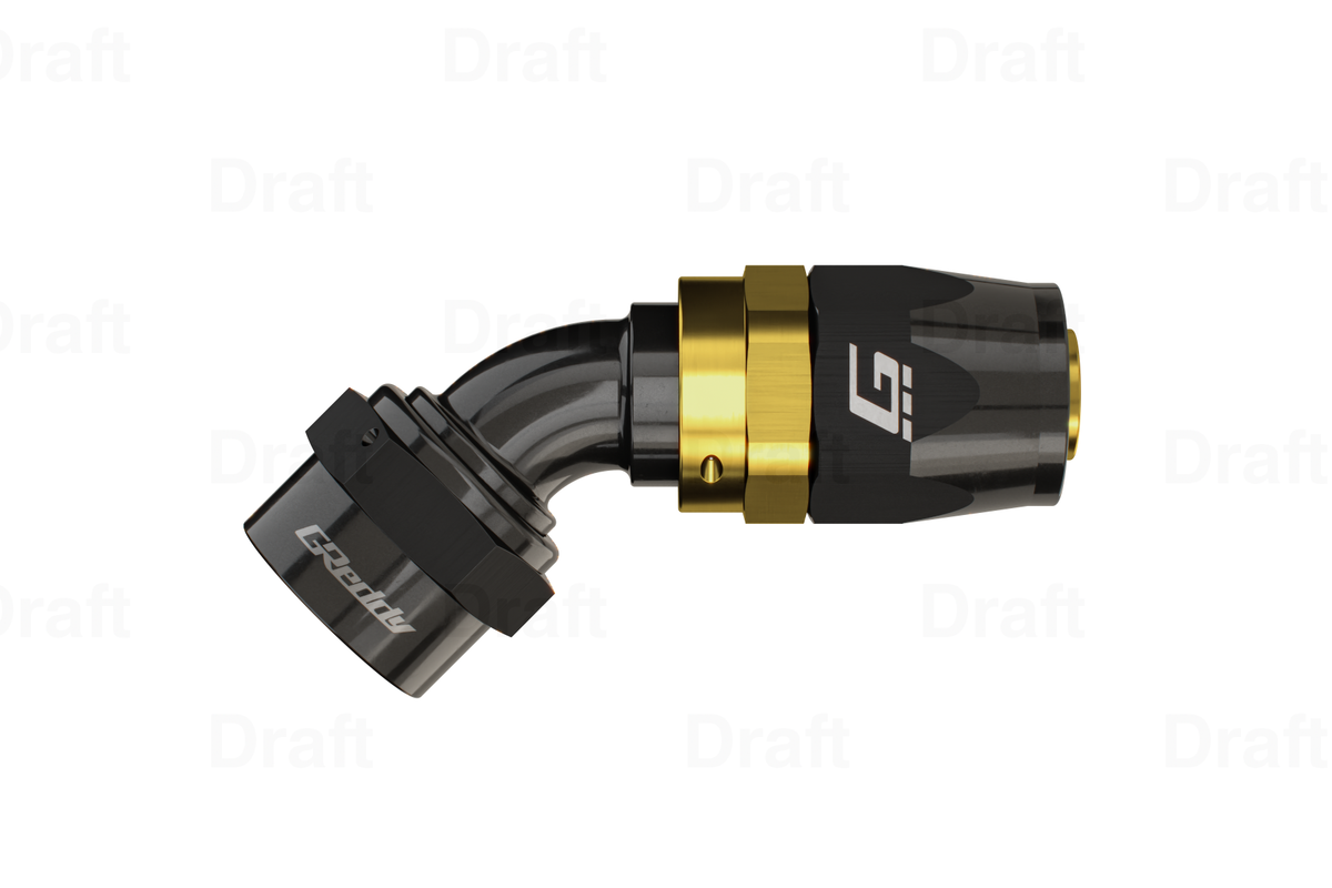 GREDDY 45 DEG. AN HOSE END(s) - BLACK/GOLD - (12800445 12800645 12800845 12801045 12801245 12801645)