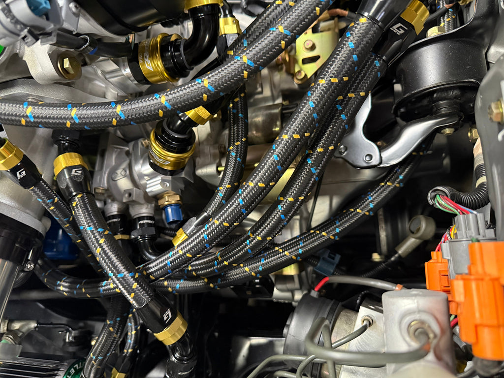 GReddy -4 Nylon Braided Hose (per/ft) - Black / Gold / Blue