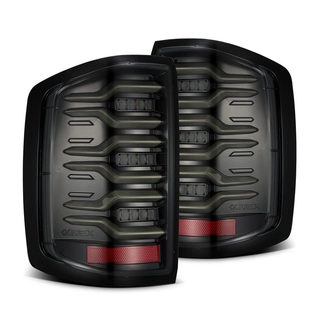 Alpha Rex 14-18 Chevrolet Silverado 1500 / 15-19 Silverado 2500HD/3500HD / 15-19 GMC Sierra 3500HD Dually LUXX-Series LED Tail Lights Alpha-Black