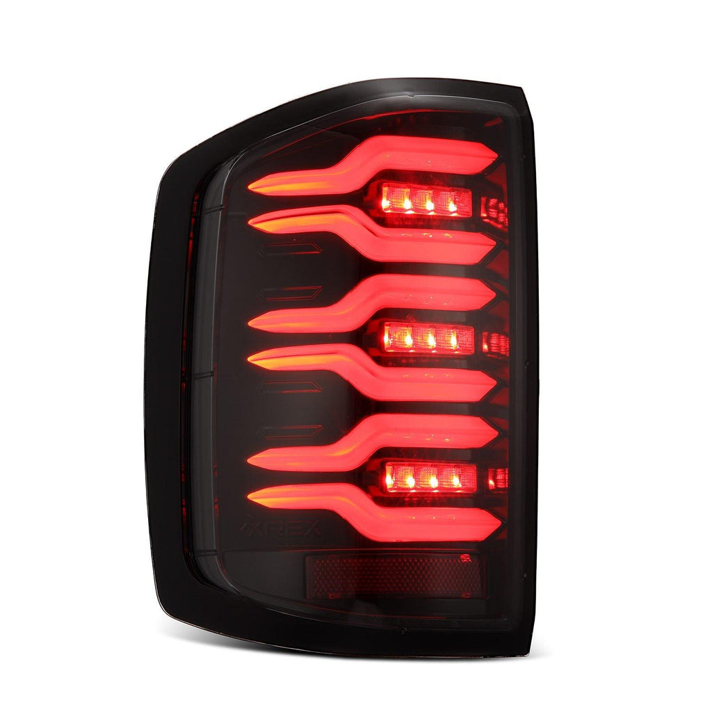Alpha Rex 14-18 Chevrolet Silverado 1500 / 15-19 Silverado 2500HD/3500HD / 15-19 GMC Sierra 3500HD Dually LUXX-Series LED Tail Lights Alpha-Black